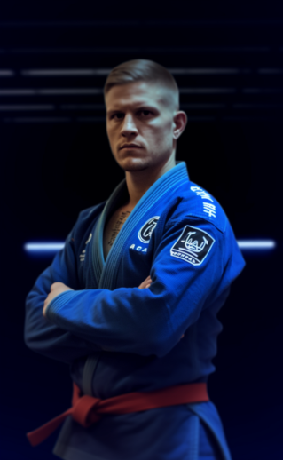 A Brazilian Jiu-Jitsu Fighter wearing a blue gi