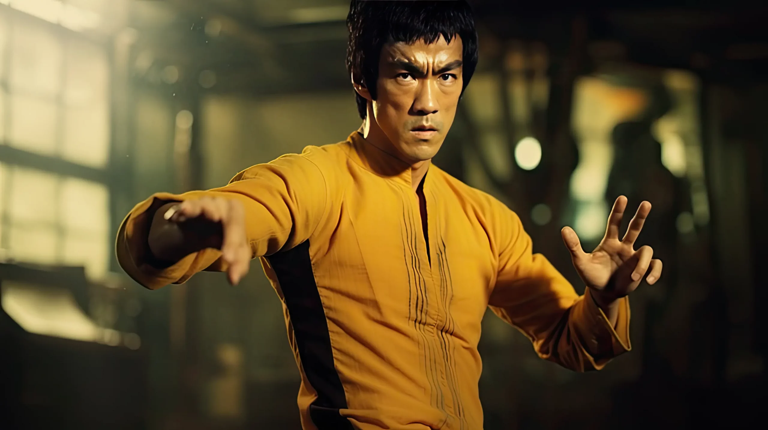 Bruce Lee master of Jeet Kune Do in fighting stance