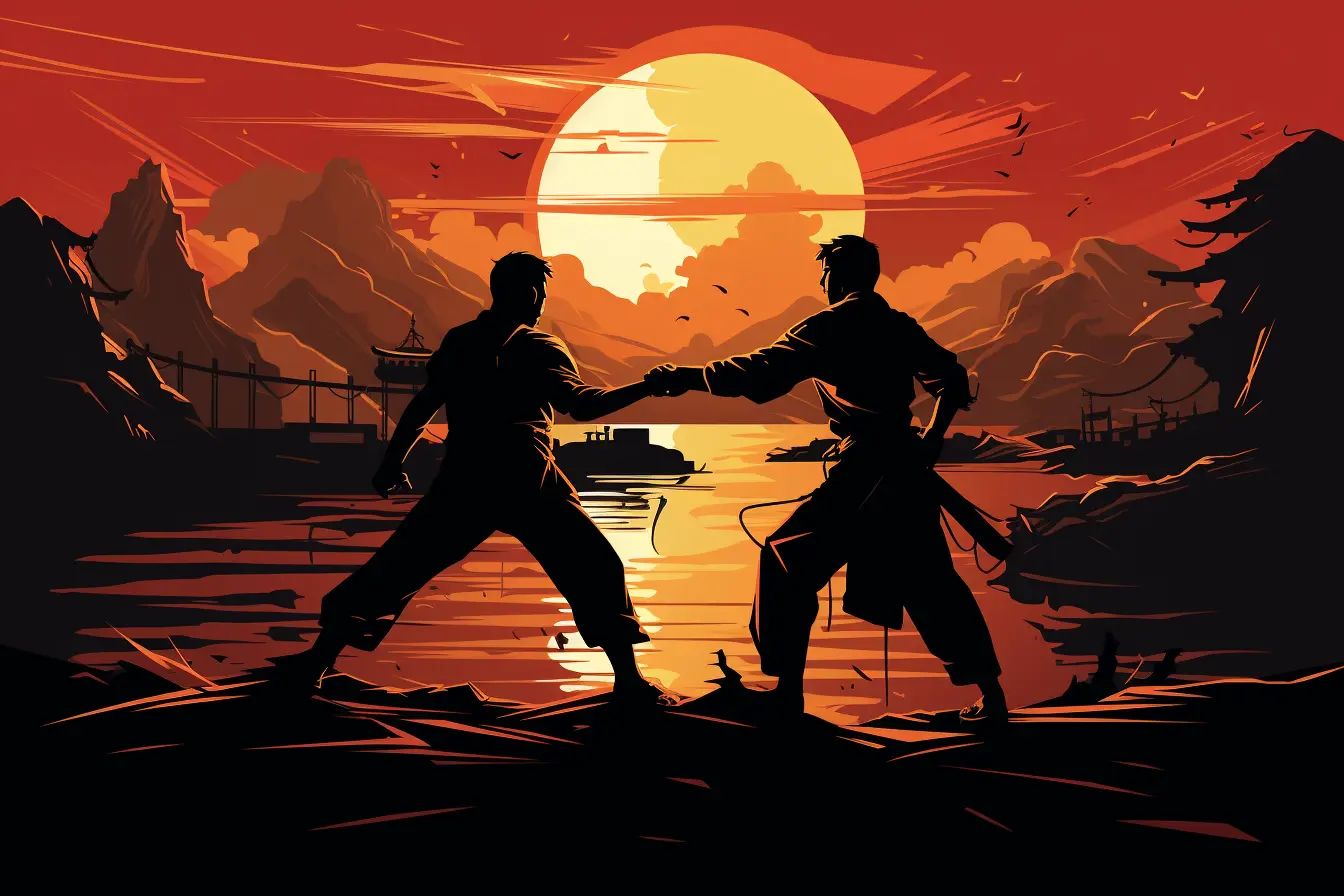 Vector Art Illustration of two fighters using JKD