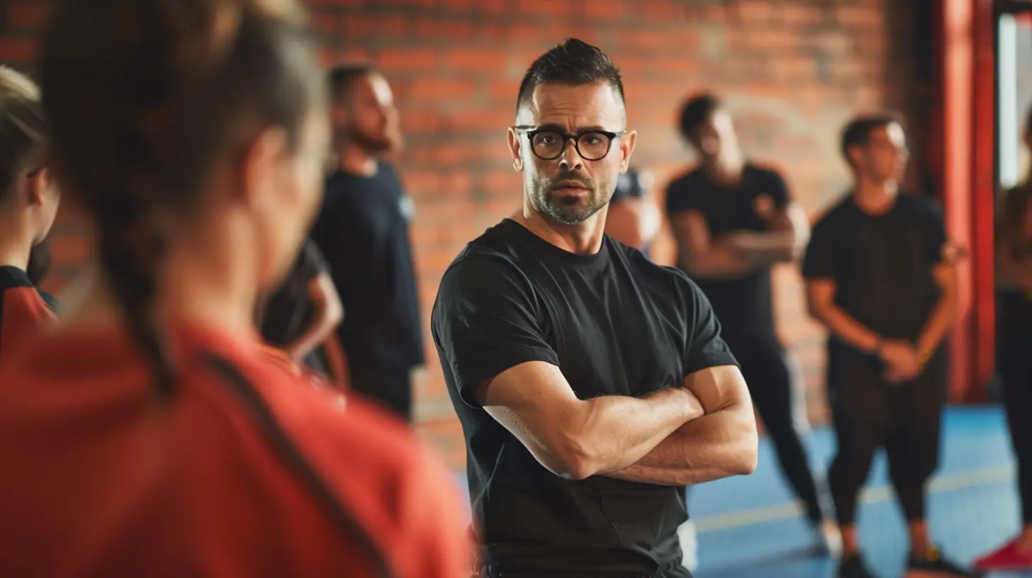 a martial arts instructor is standing with his arms crossed while a student asks him a question