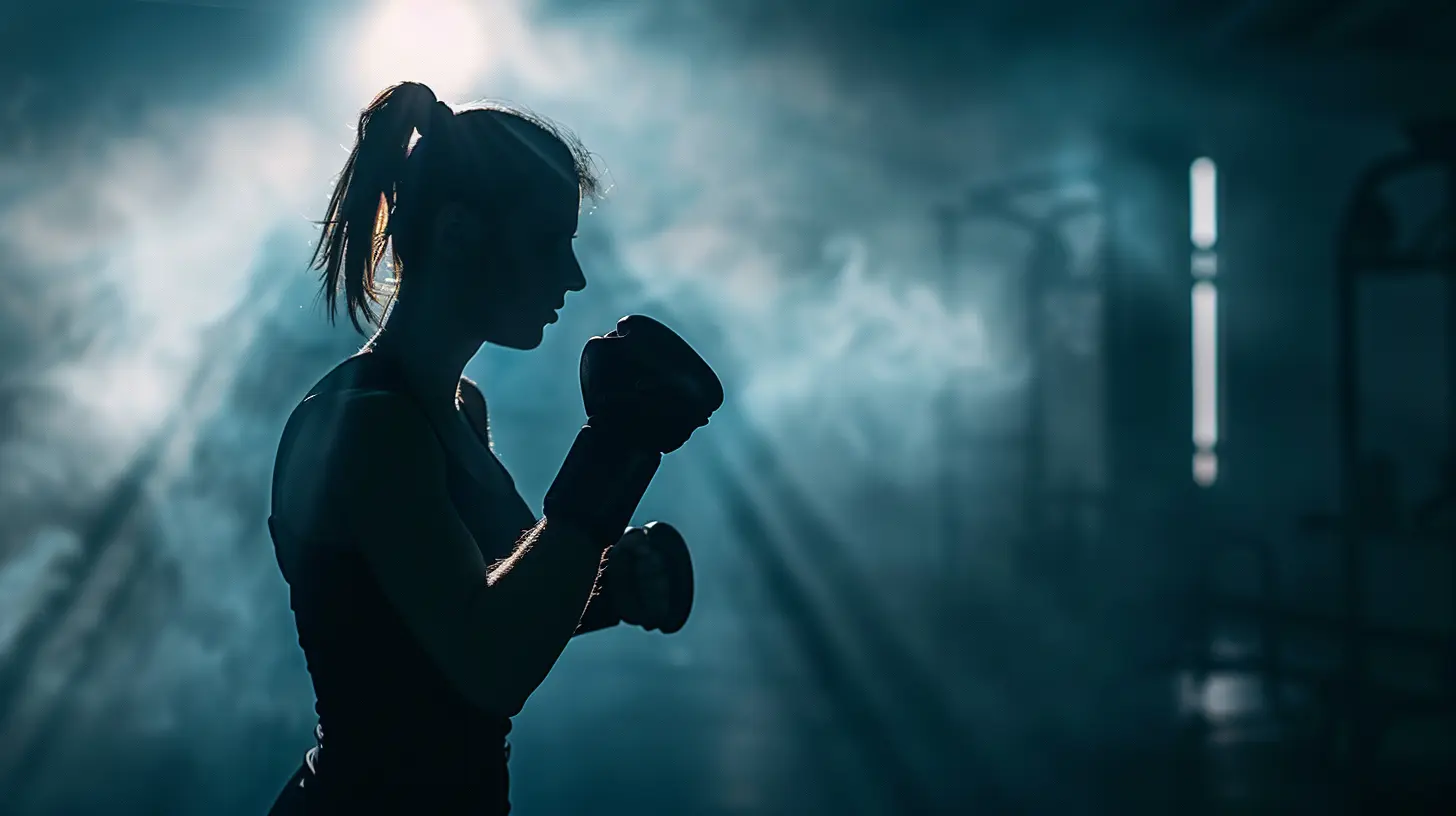 Photograph of a woman's silhouette fight training